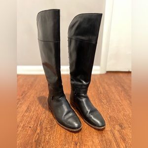 Franco Sarto Roxie Black Leather Zip Back Low Heel Riding Tall Boots